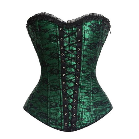 Green-Satin-Black-Floral-Lace-Gothic-Clothing-Espartilhos-Corset-Corselet-Overbust-Corsets-And-Bustiers-Sexy-Korsett.jpg (800×800)