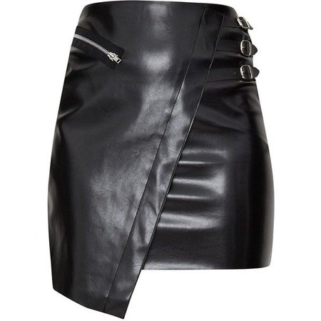Black Leather Mini Wrap Skirt