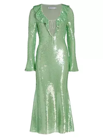 Shop Self-Portrait Sequin Ruffled Midi-Dress | Saks Fifth Avenue