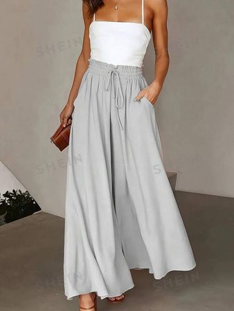 Plus Size Solid Color Wide-Leg Pants Skirt | SHEIN USA