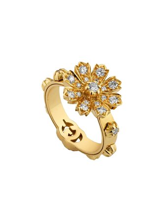 Shop Gucci 18kt yellow gold floral ring with Express Delivery - FARFETCH