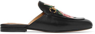 Princetown Appliquéd Horsebit-detailed Leather Slippers - Black