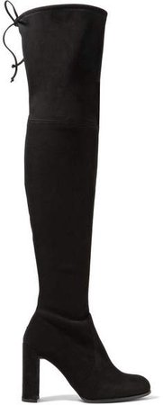 Hiline Stretch-suede Over-the-knee Boots - Black
