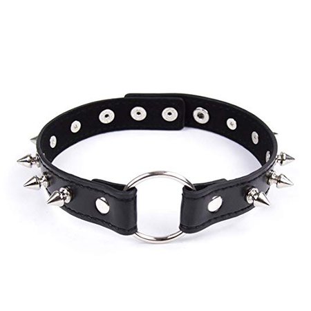 DERENHER Adjustable Black Faux Leather Spiked Choker Necklace Costume Neck Collar (Style-5) | Amazon.com