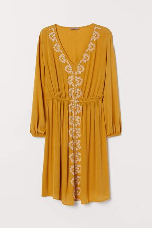 H&M+ Embroidered Dress - Yellow