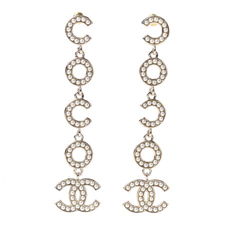 CHANEL Pearl Coco Drop Earrings Gold 951285 | FASHIONPHILE