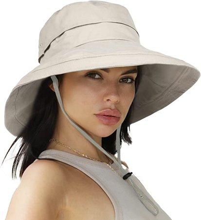 Hatiis Sun Hats for Women Gardening Hat Wide Brim Beach Sun Protection Breathable Cotton Summer Hat with Fold-Up Brim (Green, Medium) at Amazon Women’s Clothing store