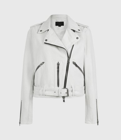 ALLSAINTS US: Womens Balfern Denim Biker Jacket (stone_white)