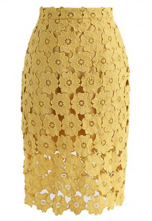 Delicate Full Floral Crochet Pencil Skirt in Yellow - Skirt - BOTTOMS - Retro, Indie and Unique Fashion