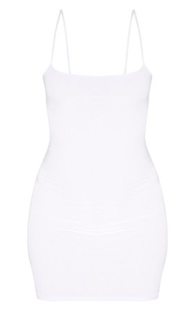 White Slinky Strappy Ruched Back Bodycon Dress | PrettyLittleThing USA