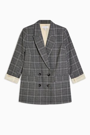 Grey Windowpane Check Double Breasted Blazer | Topshop
