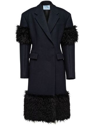 Prada Shearling Trimmed double-breasted Coat - Farfetch