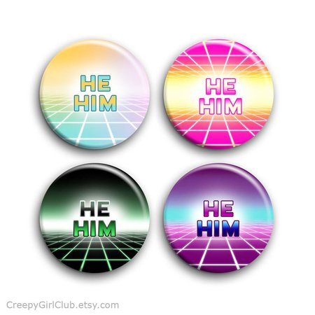 Choose Your Own 80s Vaporwave Lightgrid Pronoun Pin Pack: He / Him, She / Her, They / Them | Light Grid 80s Vapor Wave Neon 90s