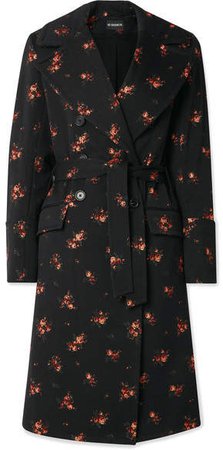 Double-breasted Cotton-blend Jacquard Coat - Black