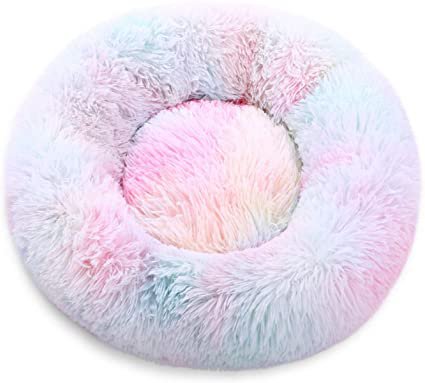 Kama Marshmallow Cat Bed, Round Donut Beds Sofa for Small Dogs, Warm Plush Calming Pet Bedding, Pluffy, Comfy&Cute Faux Fur Cuddler Indoor (27"x27", Rainbow): Amazon.ca: Pet Supplies