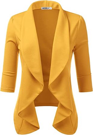 DOUBLJU Womens Lightweight Thin 3/4 Sleeve Open Front Blazer Jacket with Plus Size Mustard at Amazon Women’s Clothing store