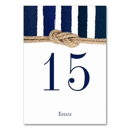 Nautical Knot Navy Stripes Wedding Table Card | Zazzle.com
