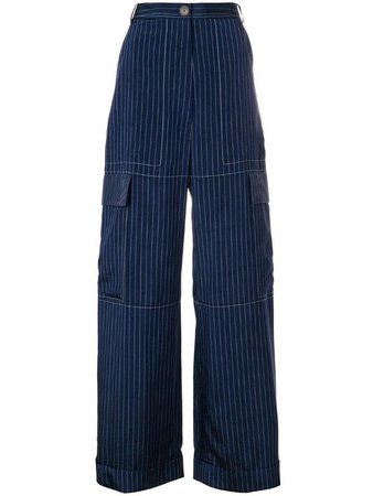 blue striped wide leg pants