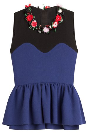 Flower Embellished Wool Top with Peplum Gr. IT 40
