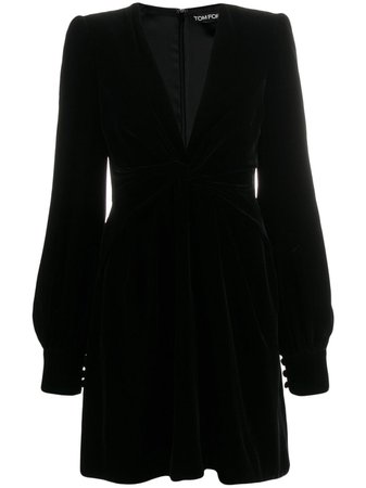 Black Tom Ford Plunge Neck Mini Dress | Farfetch.com