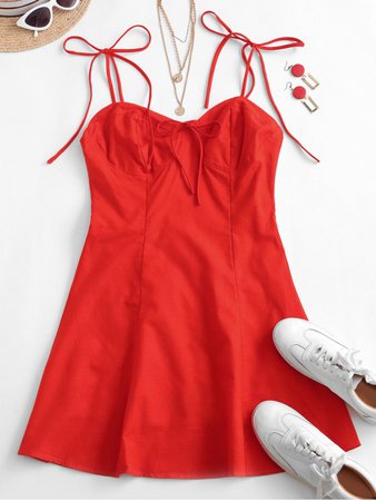 [30% OFF] [HOT] 2020 Solid Bustier Tie Shoulder Mini Dress In RED | ZAFUL