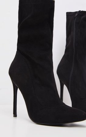 Black Microfibre Heel Sock Boot | Shoes | PrettyLittleThing
