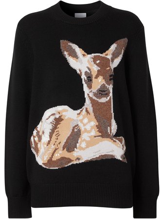 Shop black Burberry deer intarsia jumper with Express Delivery - Farfetch