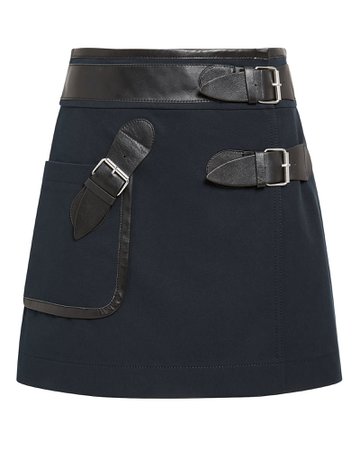 Leather Trim Navy Mini Skirt