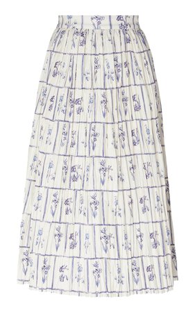 Khaite Sylvia Pleated Floral Cotton Skirt