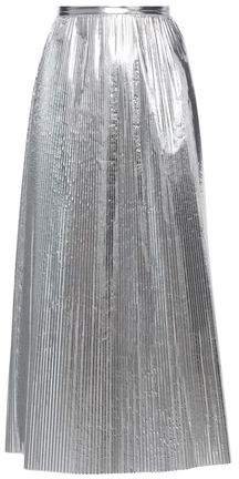 Pleated Metallic Shell Midi Skirt