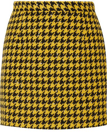 Houndstooth Wool-blend Tweed Mini Skirt - Yellow