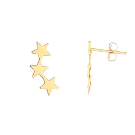 14k Solid Yellow Gold Shiny 3 Connected Stars Stud Earrings - Walmart.com