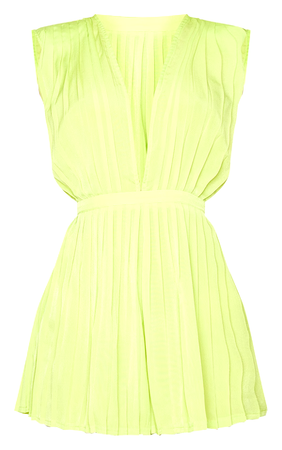 Lime Pleated Shoulder Pad Plunge Playsuit