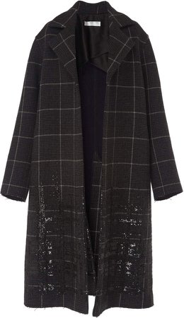 Sequined Prince Of Wales Plaid Wool-Cashmere Coat