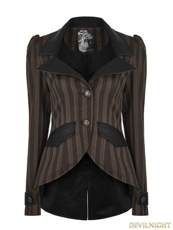 Brown Stripe Steampunk Jacket for Women | DevilNight