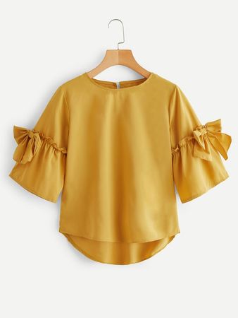 Bow Tie Dip Curved Hem Blouse | SHEIN
