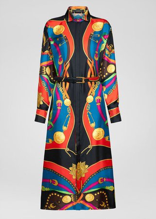 Versace Barocco Rodeo Print Silk Midi Shirt Dress for Women | UK Online Store