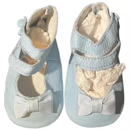 2 3/4" Vintage Baby Blue Leather Button Shoes - Ruby Lane