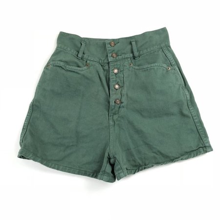 Vintage 90s Express Green Button Fly High Waist Denim Shorts - Depop