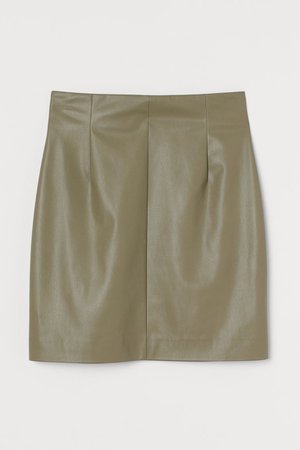 Faux Leather Skirt - Khaki green - Ladies | H&M US