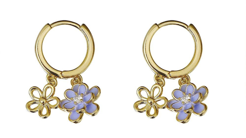 gold and purple flower earrings