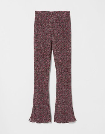 Flared pleated split hem printed pants - Pants - Woman | Bershka