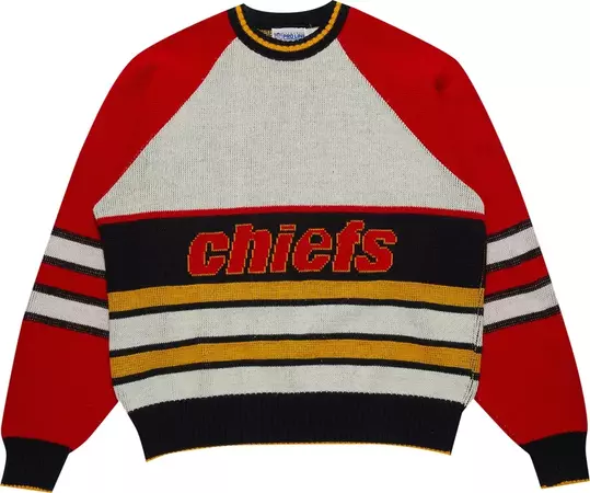 Pre-Owned Vintage 1980's NFL Authentic Pro Line By Cliff Engle Kansas City Chiefs Crewneck Sweater 'Cream/Red/Black/Gold' | GOAT