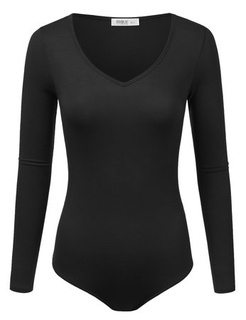 Doublju - Doublju Women's Long Sleeve V-Neck Stretchy Bodysuit Tops (Plus Size Available) - Walmart.com - Walmart.com