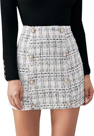 Amazon.com: SweatyRocks Women's Elegant High Waist A-line Plaid Tweed Mini Skirt : Clothing, Shoes & Jewelry
