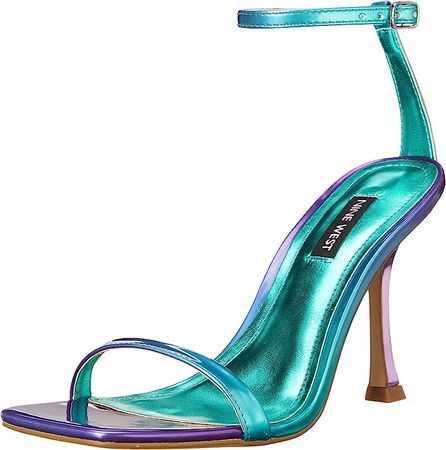 Amazon.com | NINE WEST Women's YESS Heeled Sandal, Purple/Turqoise, 8.5 | Heeled Sandals