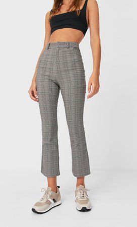 Checked cropped flare trousers - Women's Just in | Stradivarius United States