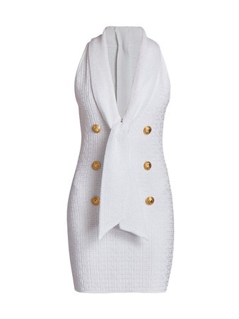Shop Balmain Textured Knit V-Neck Minidress | Saks Fifth Avenue