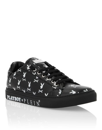 white and black playboy sneakers