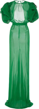 Alessandra Rich Silk-Georgette Puff Sleeve Gown Size: 36